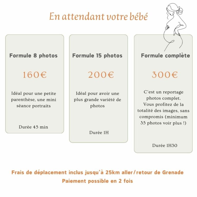 Tarifs photos de maternoté et grossesse